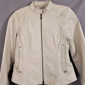 white leather harley davidson jacket